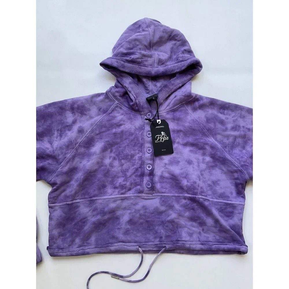 PRPS Women’s Pullover Hoodie Crop Purple Tie Dye Wash Size S
